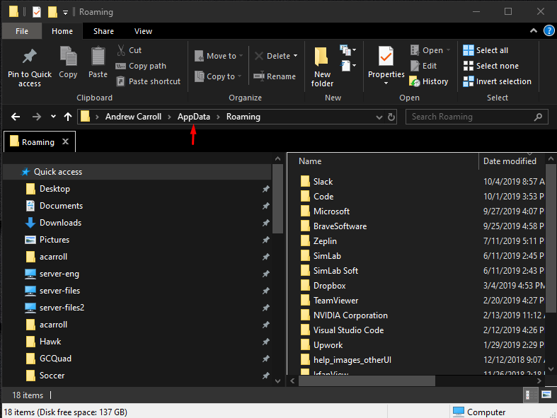 app data folder screenshot