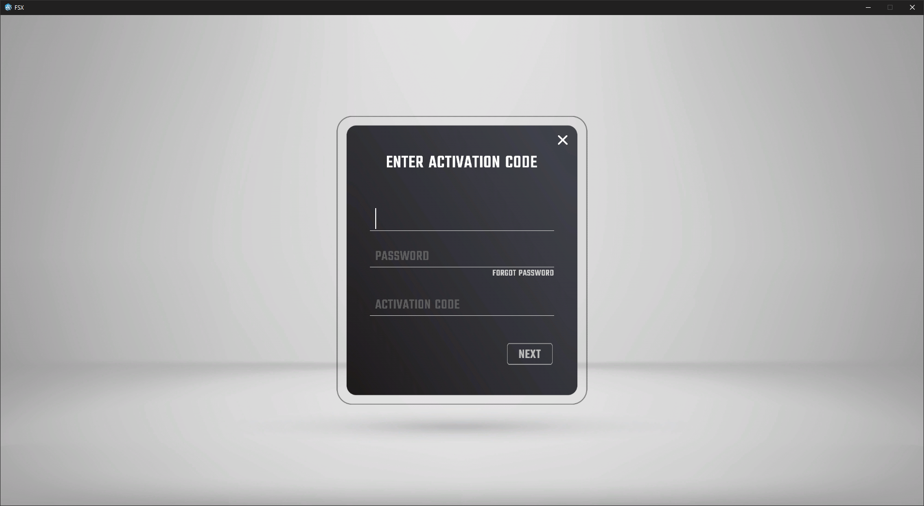 FSX Login screen.