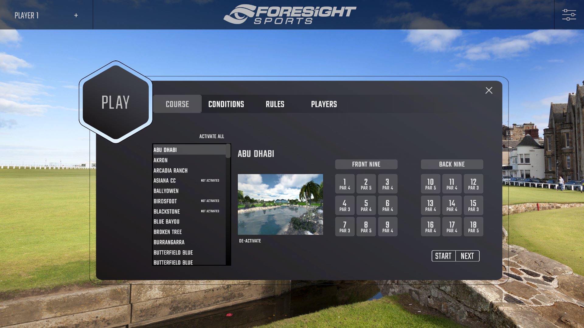 Select a course screen